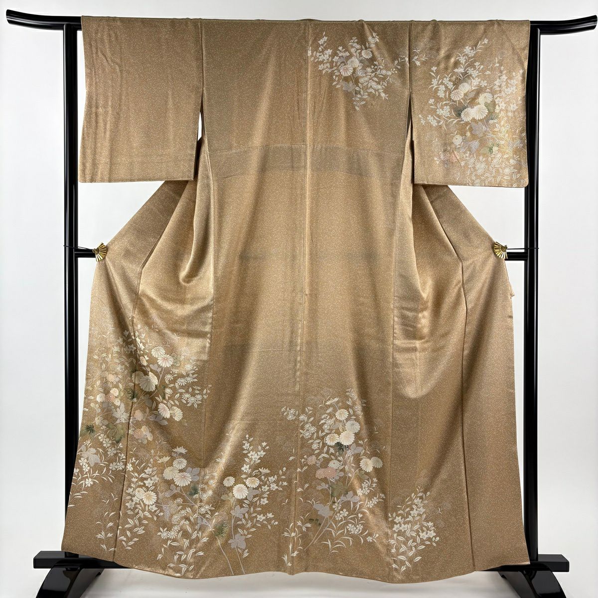 訪問服 身長162cm 袖長63cm S 雙層 秋草 幾何學圖案 金銀彩 茶 純蠶絲 秀品級