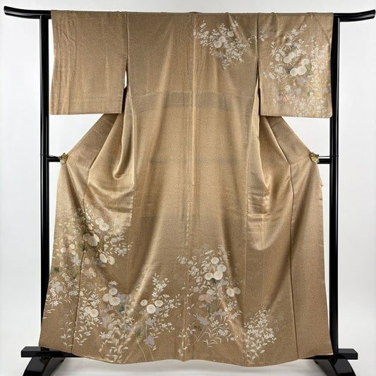 訪問服 身長162cm 袖長63cm S 雙層 秋草 幾何學圖案 金銀彩 茶 純蠶絲 秀品級