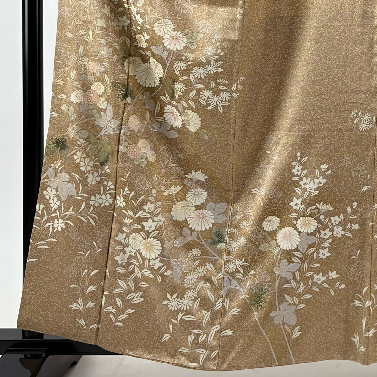 訪問服 身長162cm 袖長63cm S 雙層 秋草 幾何學圖案 金銀彩 茶 純蠶絲 秀品級