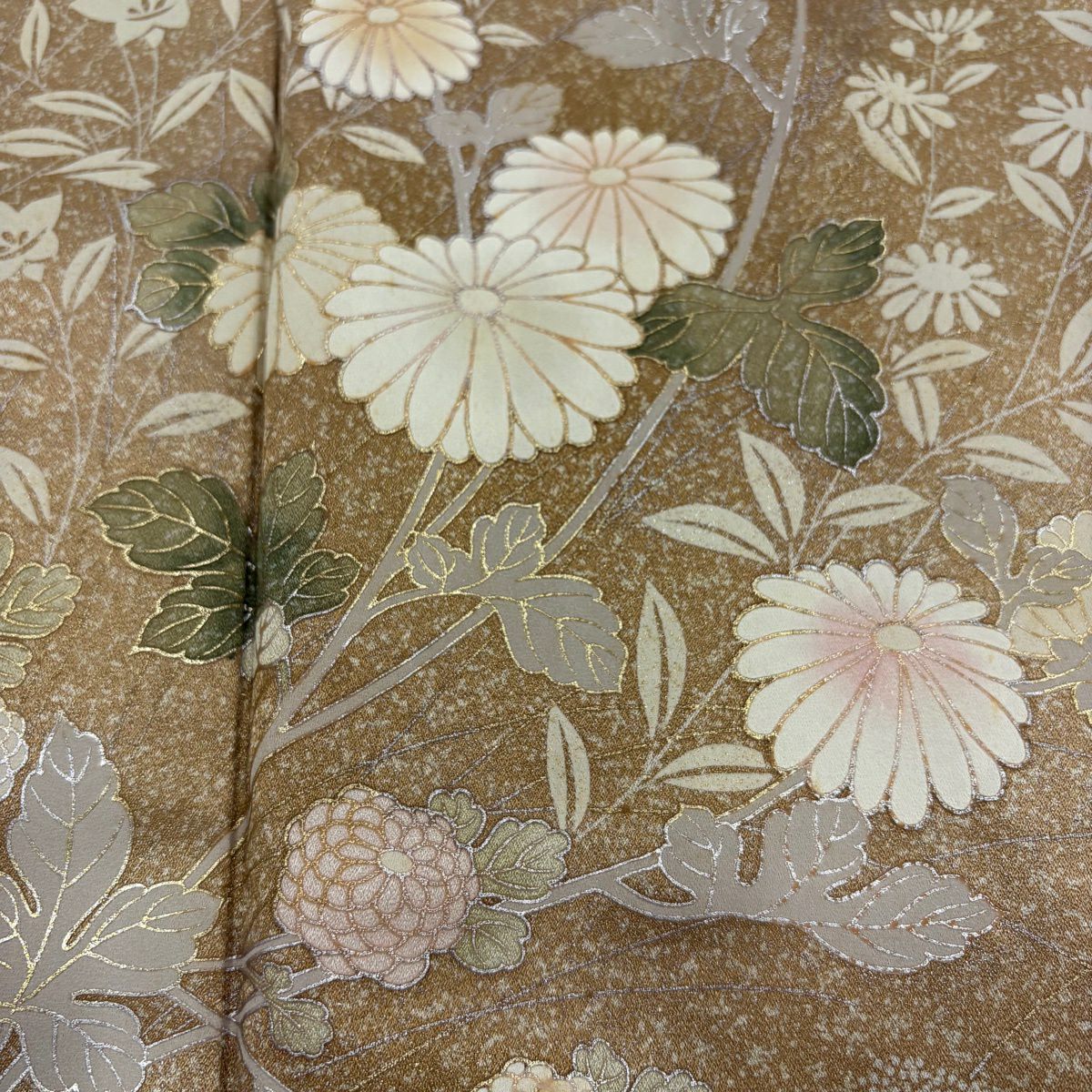 訪問服 身長162cm 袖長63cm S 雙層 秋草 幾何學圖案 金銀彩 茶 純蠶絲 秀品級