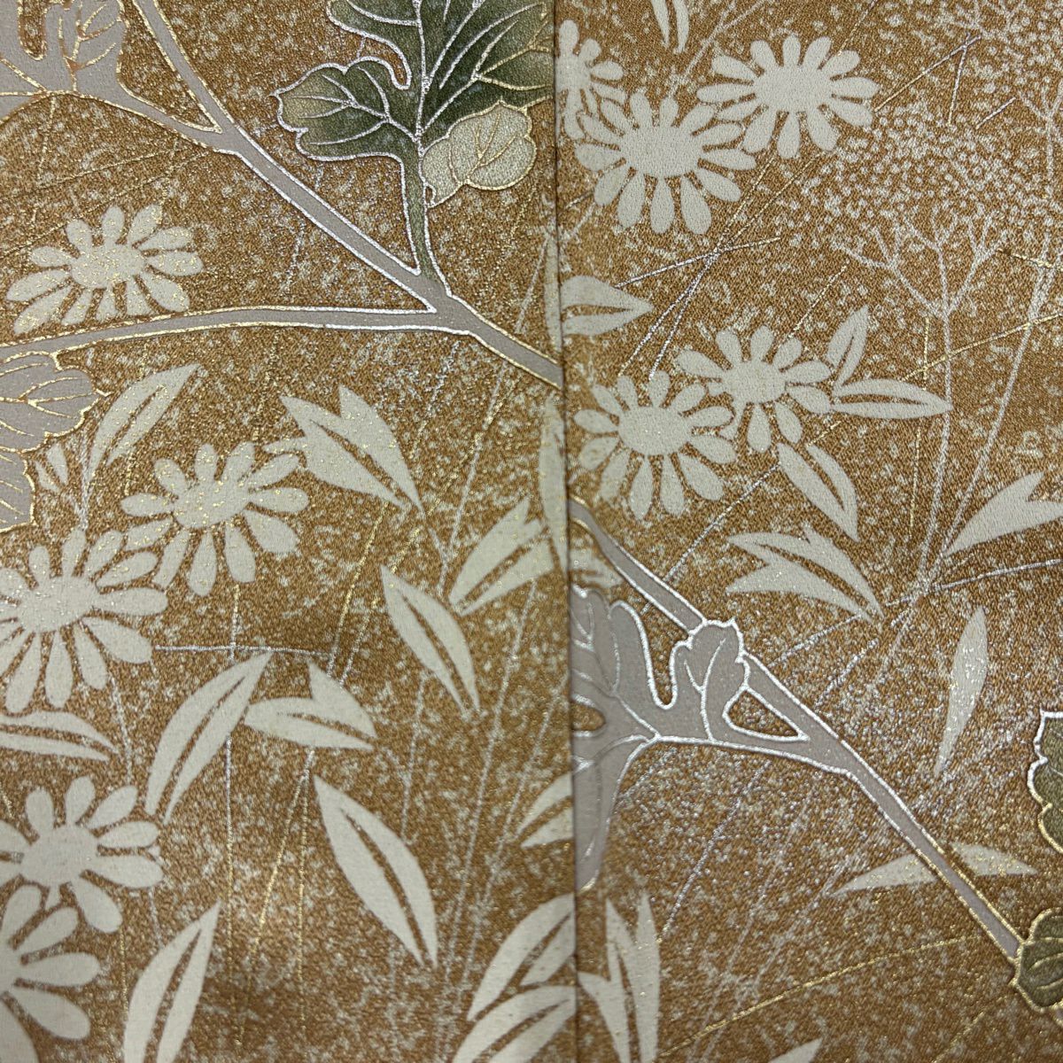 訪問服 身長162cm 袖長63cm S 雙層 秋草 幾何學圖案 金銀彩 茶 純蠶絲 秀品級