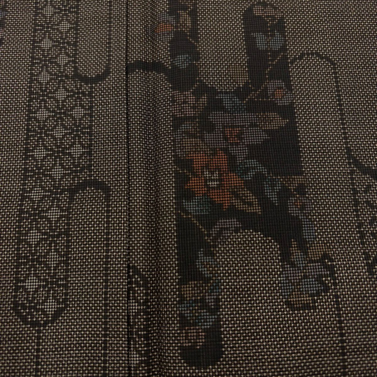 【美品】 紬織 身長160.5cm 袖長66cm M 雙層 草花紋紋 壺垂 焦茶 純蠶絲 秀品級
