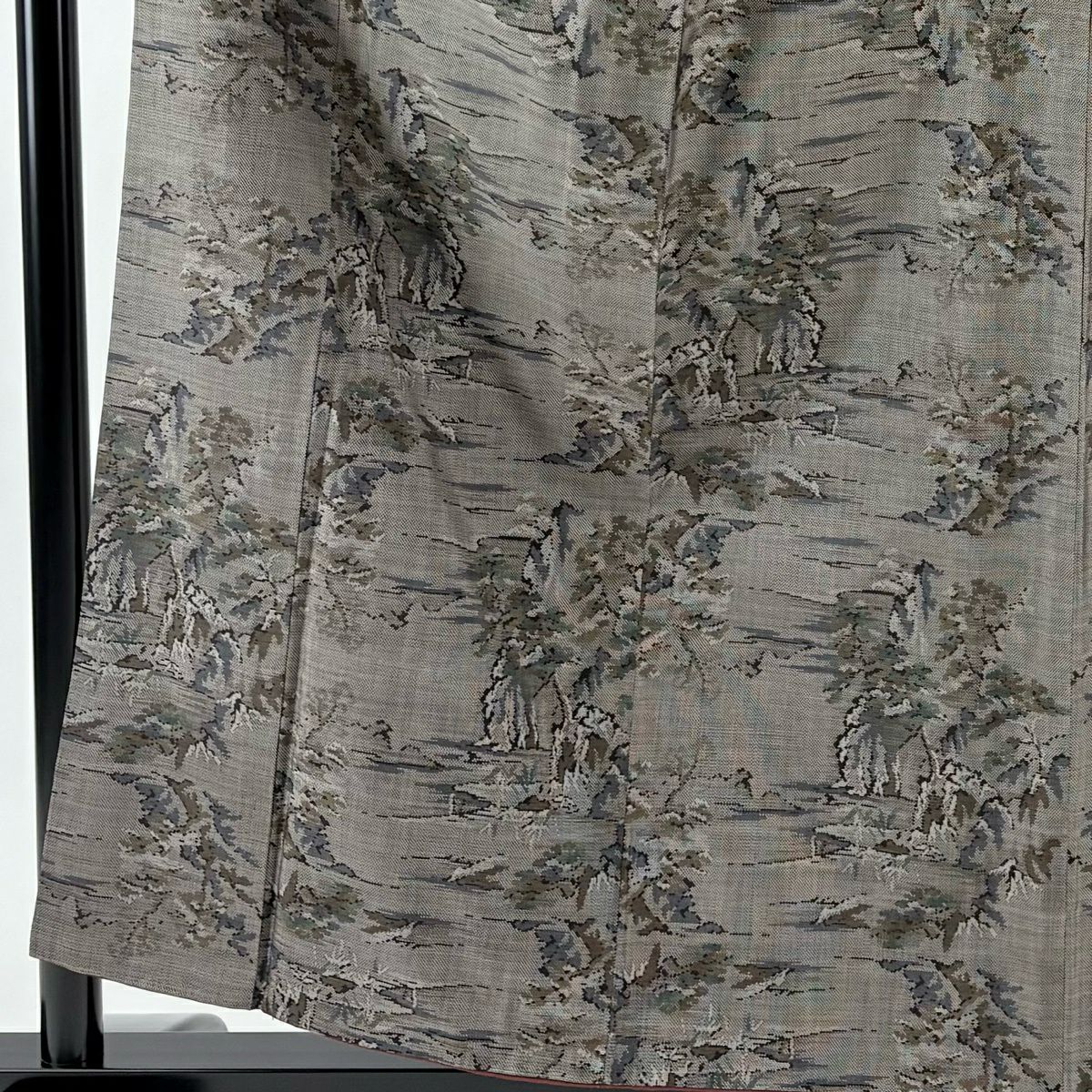 【美品】 紬織 身長158.5cm 袖長64cm M 雙層 樹木 黑灰 純蠶絲 秀品級