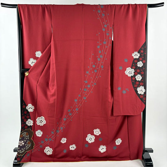 【美品】振袖禮服 身長171cm 袖長67cm M 雙層櫻梅花金絲金銀彩紅純蠶絲秀品級