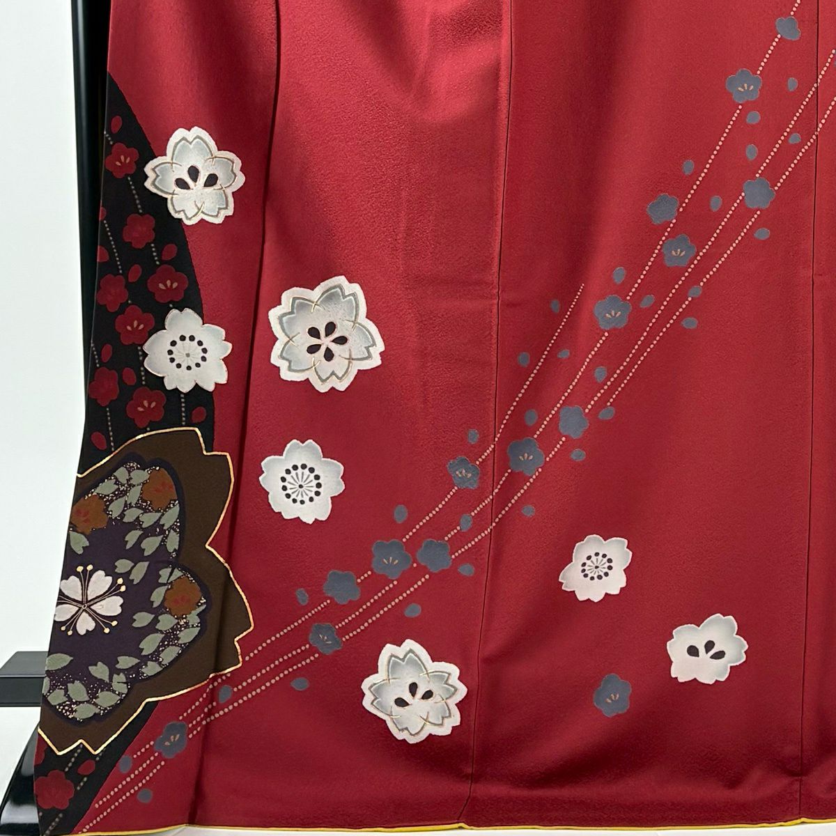 【美品】振袖禮服 身長171cm 袖長67cm M 雙層櫻梅花金絲金銀彩紅純蠶絲秀品級