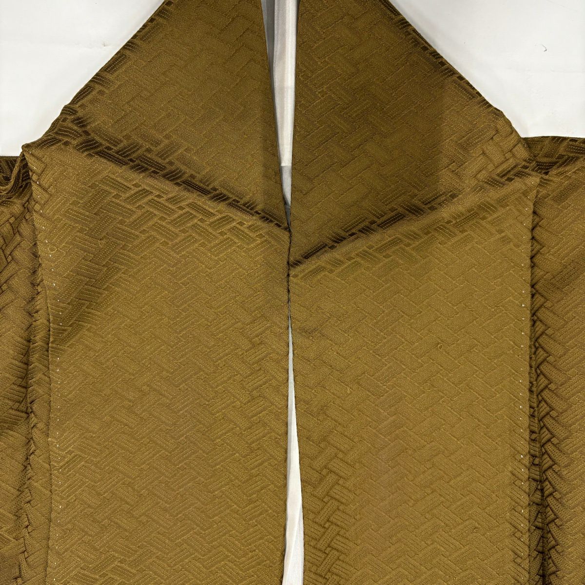 【美品】 付下 身長160cm 袖長61.5cm S 雙層 萩 蝶 刺繡 金銀彩 茶綠 純蠶絲 秀品級