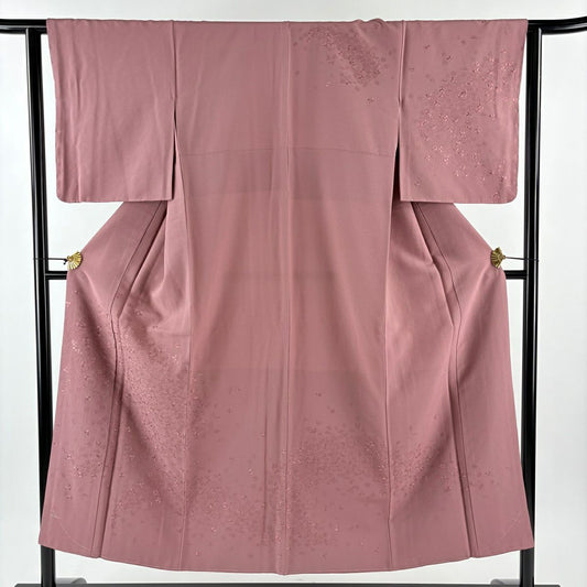 【美品】訪問服 身長150cm 袖長62cm S 雙層 草花紋紋 松樹刺繡 紅紫 純蠶絲 秀品級