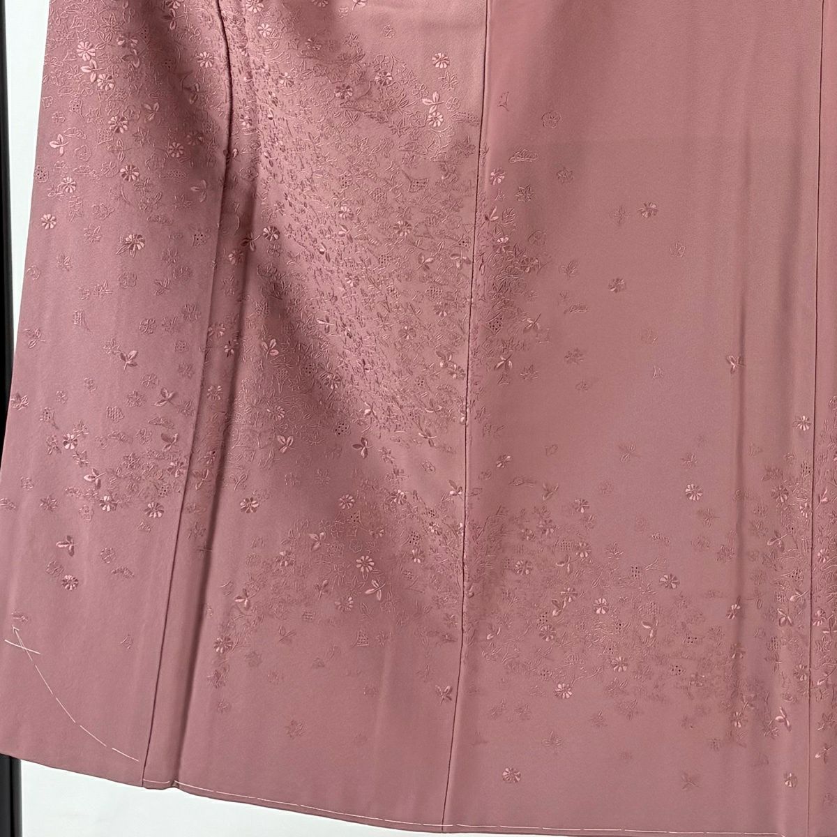 【美品】訪問服 身長150cm 袖長62cm S 雙層 草花紋紋 松樹刺繡 紅紫 純蠶絲 秀品級