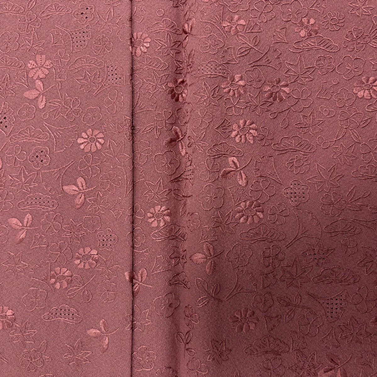 【美品】訪問服 身長150cm 袖長62cm S 雙層 草花紋紋 松樹刺繡 紅紫 純蠶絲 秀品級