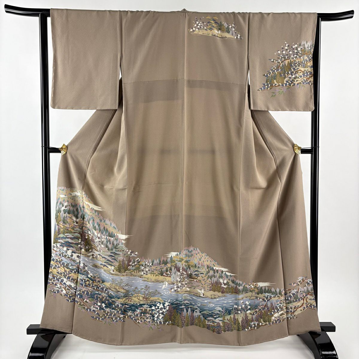 訪問服 身長163.5cm 袖長64cm M 雙層 水邊的風景 建築 灰茶 純蠶絲 優品級