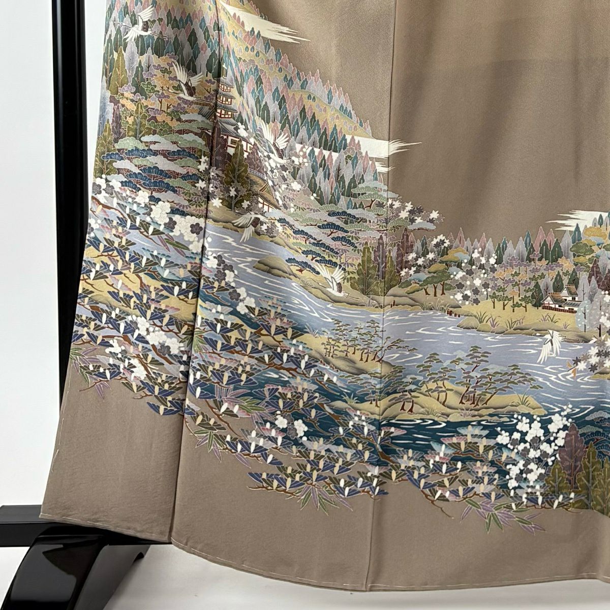 訪問服 身長163.5cm 袖長64cm M 雙層 水邊的風景 建築 灰茶 純蠶絲 優品級