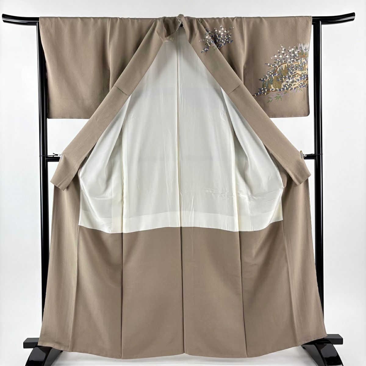 訪問服 身長163.5cm 袖長64cm M 雙層 水邊的風景 建築 灰茶 純蠶絲 優品級