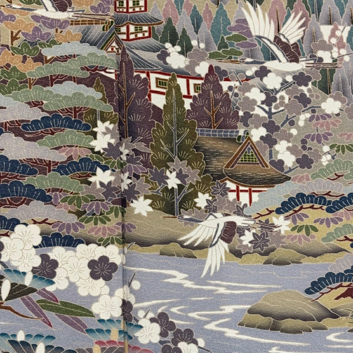 訪問服 身長163.5cm 袖長64cm M 雙層 水邊的風景 建築 灰茶 純蠶絲 優品級