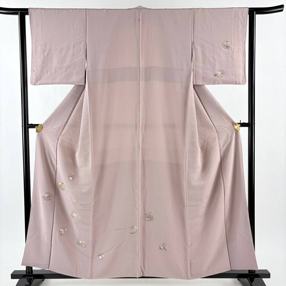 付下 身長156.5cm 袖長62cm S 雙層 草花紋紋 ヱ霞刺繡 金銀彩 灰紫 純蠶絲 秀品級 一つ紋