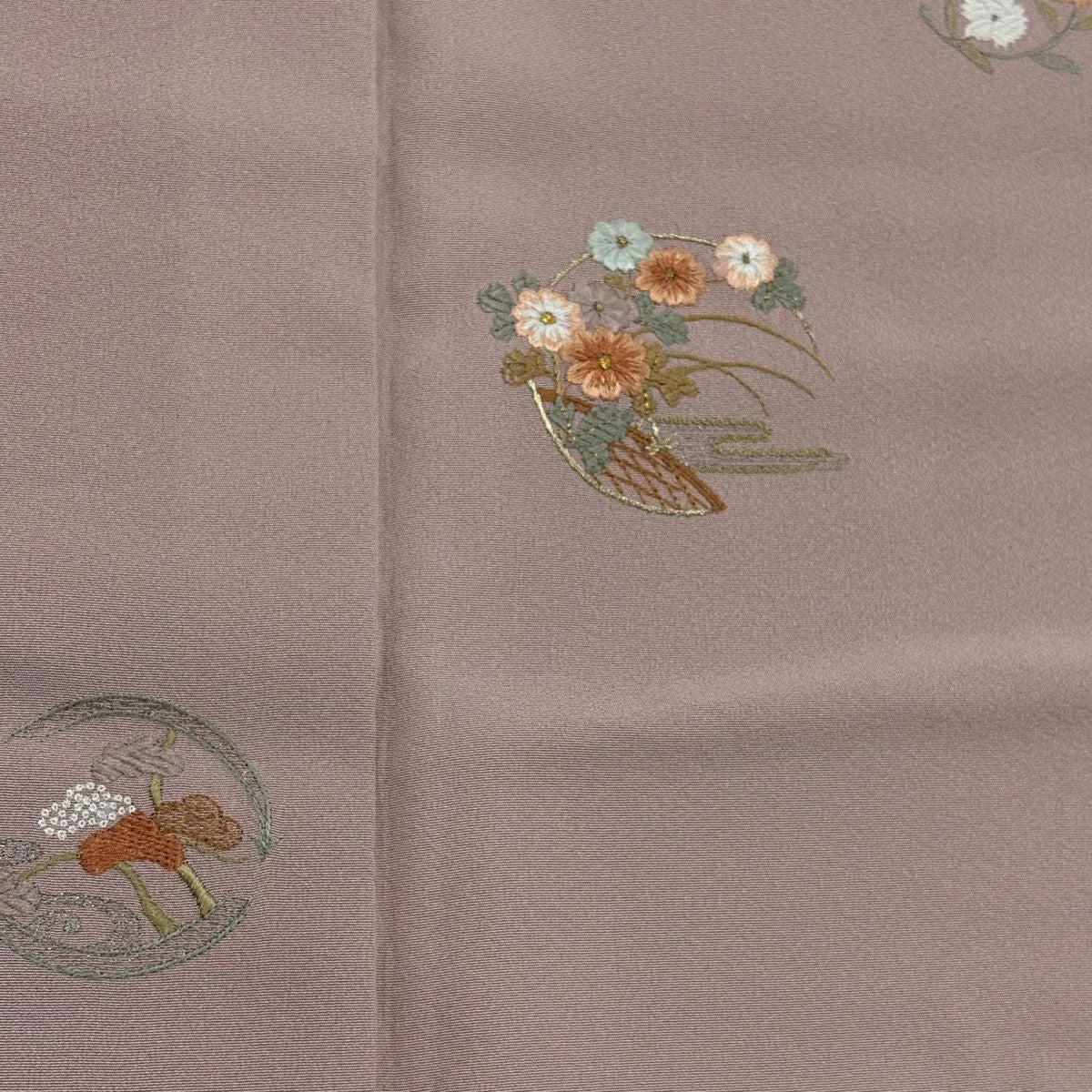 付下 身長156.5cm 袖長62cm S 雙層 草花紋紋 ヱ霞刺繡 金銀彩 灰紫 純蠶絲 秀品級 一つ紋