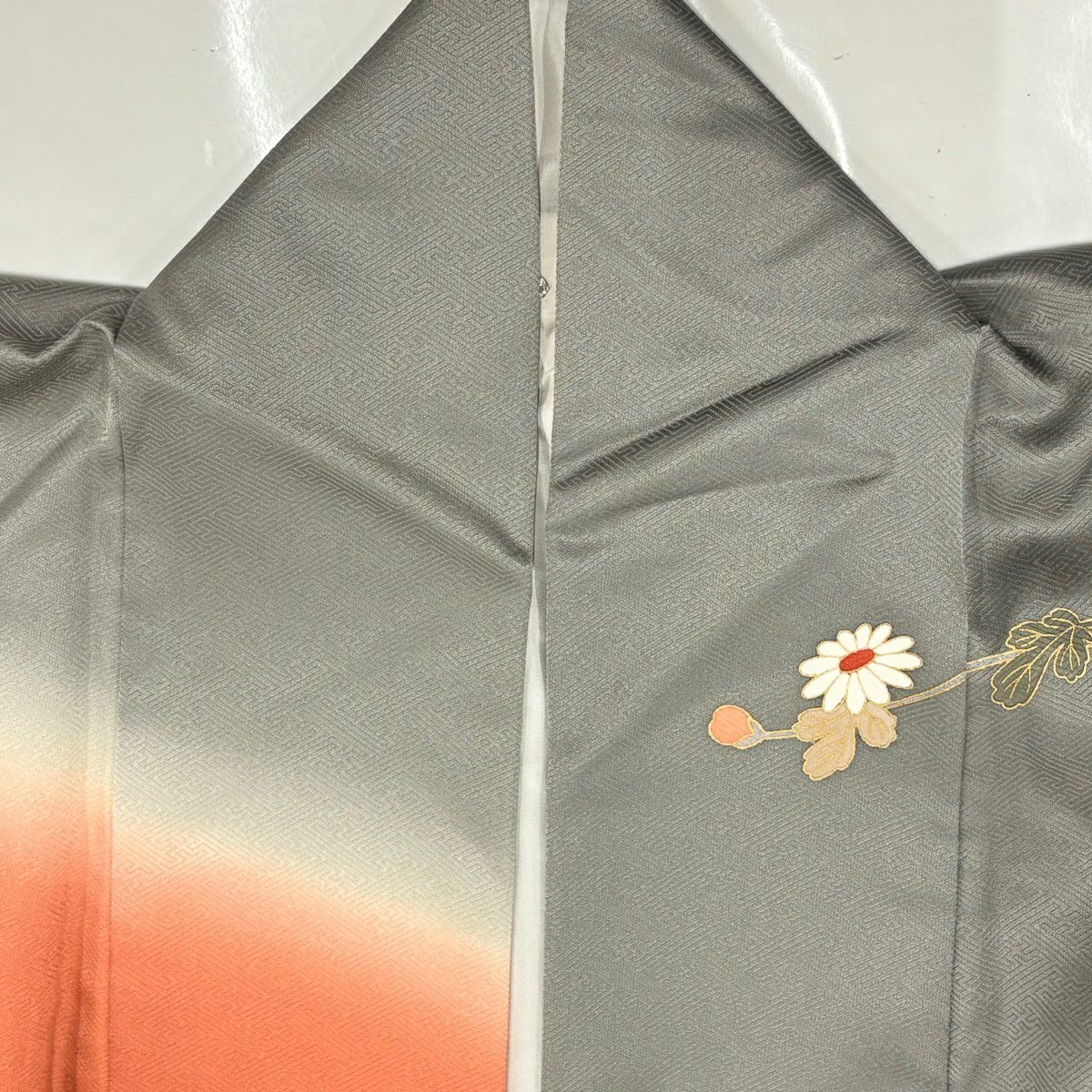 訪問服 身長156cm 袖長62.5cm S 雙層 菊花 枝梅花 金彩裝飾 染分 灰 純蠶絲 秀品級