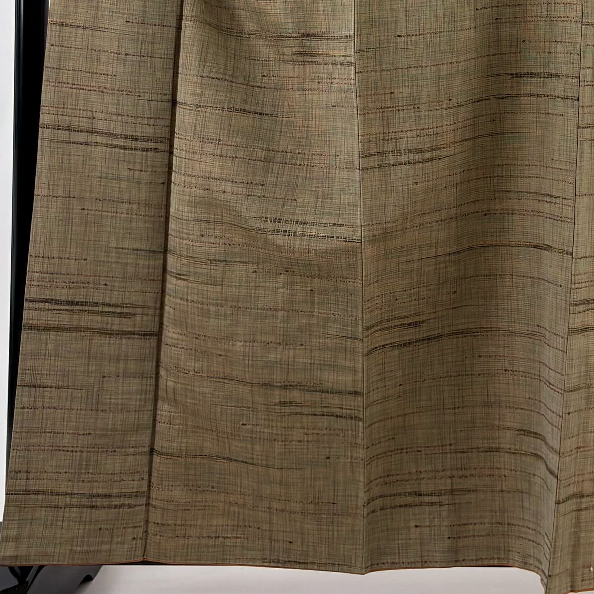 【美品】 紬織 身長161cm 袖長68cm L 雙層 條紋 茶綠 純蠶絲 秀品級