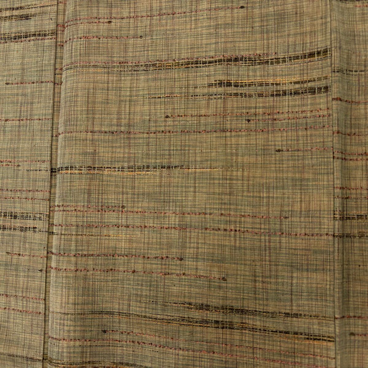 【美品】 紬織 身長161cm 袖長68cm L 雙層 條紋 茶綠 純蠶絲 秀品級