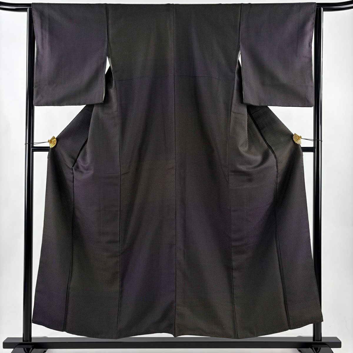 【美品】 小紋 身長154cm 袖長64cm M 雙層 段紋 幾何學 灰紫 純蠶絲 秀品級