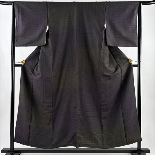 【美品】 小紋 身長154cm 袖長64cm M 雙層 段紋 幾何學 灰紫 純蠶絲 秀品級