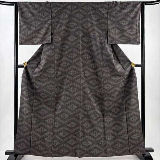 【美品】 紬織 身長163cm 袖長63.5cm S 雙層 菱形 幾何圖案 黑灰 純蠶絲 優品級