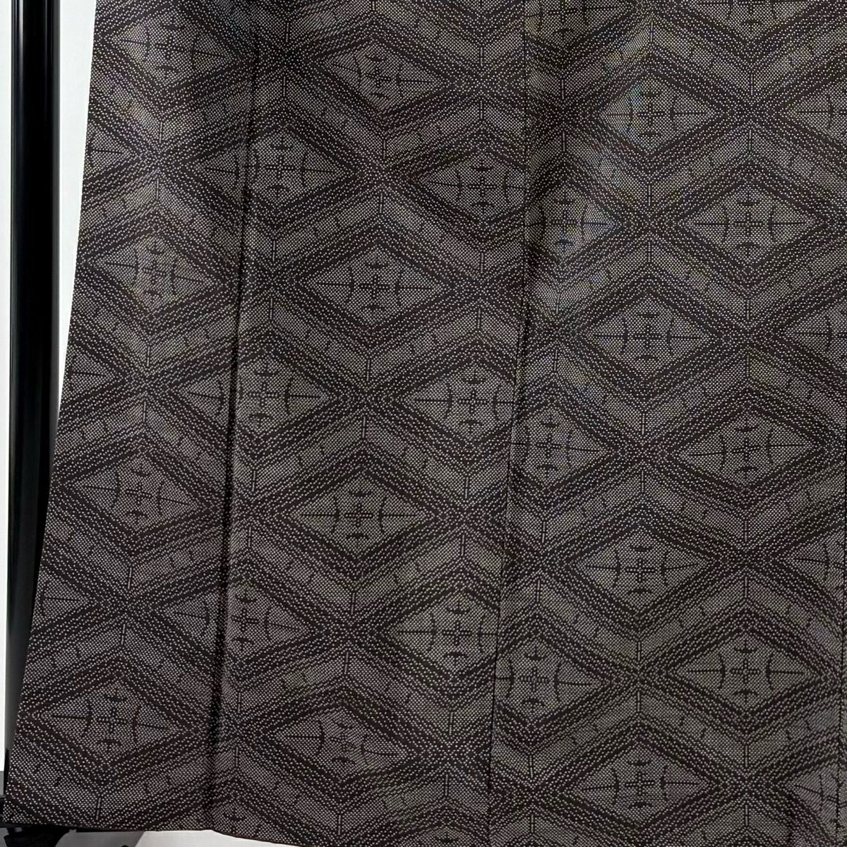 【美品】 紬織 身長163cm 袖長63.5cm S 雙層 菱形 幾何圖案 黑灰 純蠶絲 優品級