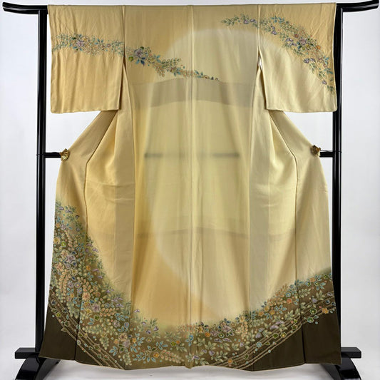 訪問服 身長163cm 袖長63.5cm S 雙層 辻花染 金彩裝飾 漸層 淡黃土 純蠶絲 優品級