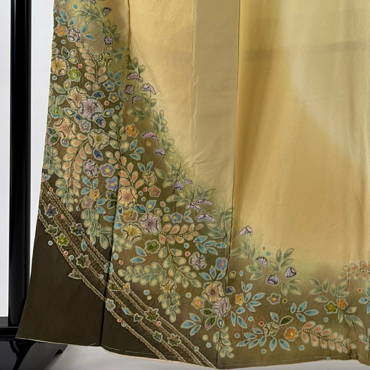 訪問服 身長163cm 袖長63.5cm S 雙層 辻花染 金彩裝飾 漸層 淡黃土 純蠶絲 優品級