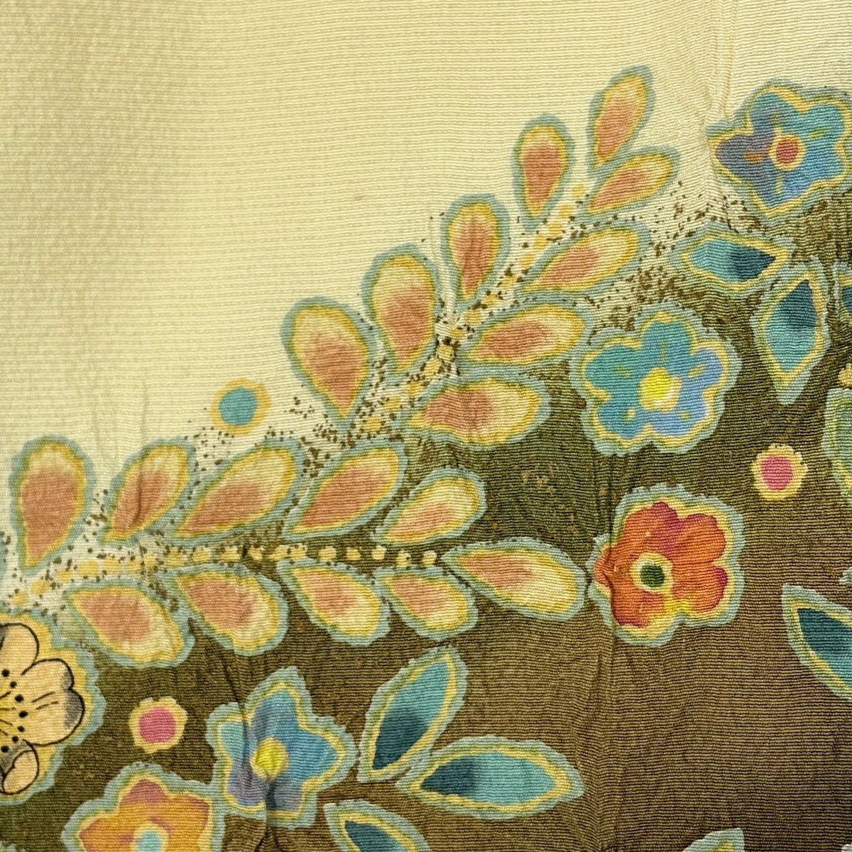 訪問服 身長163cm 袖長63.5cm S 雙層 辻花染 金彩裝飾 漸層 淡黃土 純蠶絲 優品級