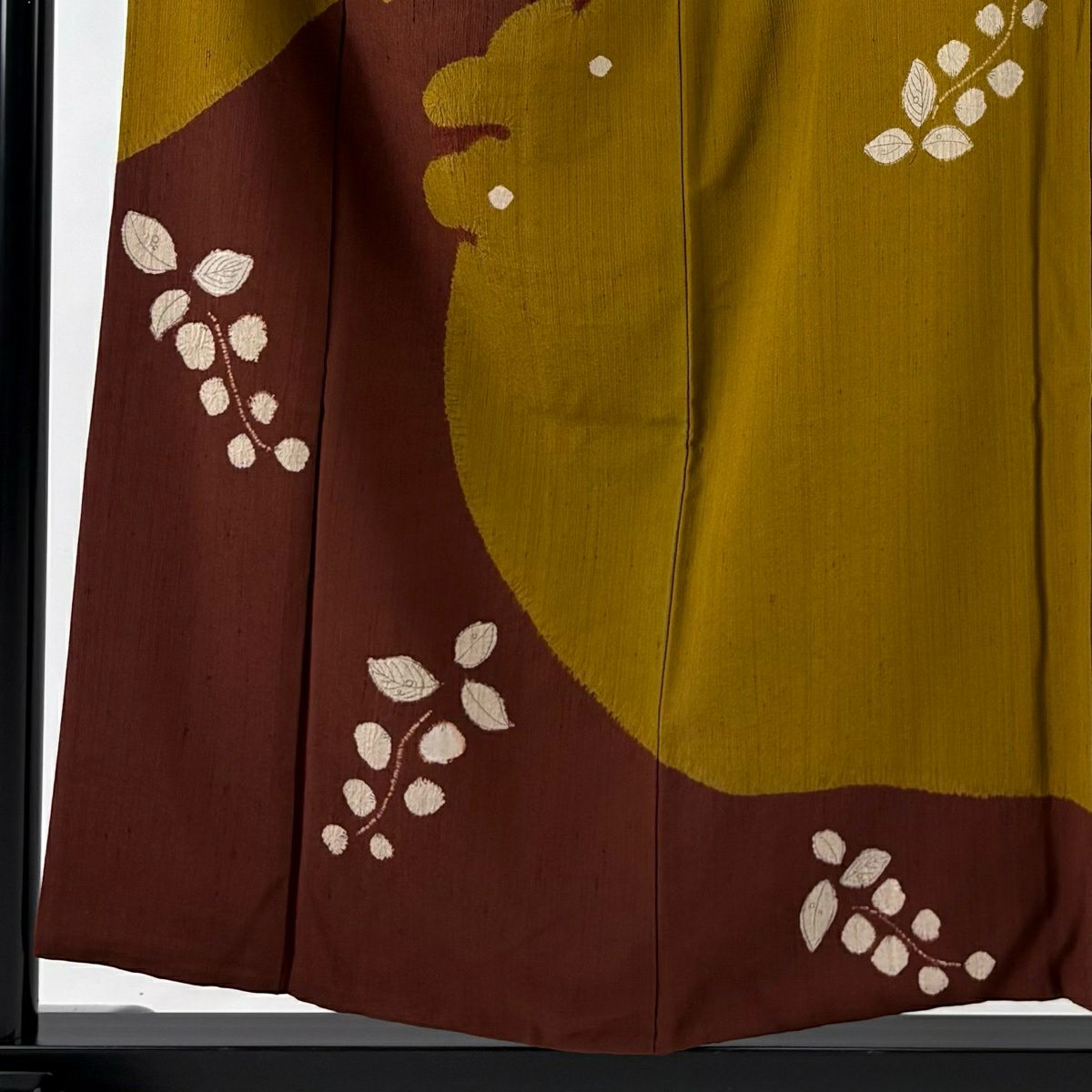 【美品】訪問服 身長154cm 袖長64cm M 雙層 葉 波頭 絞染 分染 山吹茶 純蠶絲 秀品級