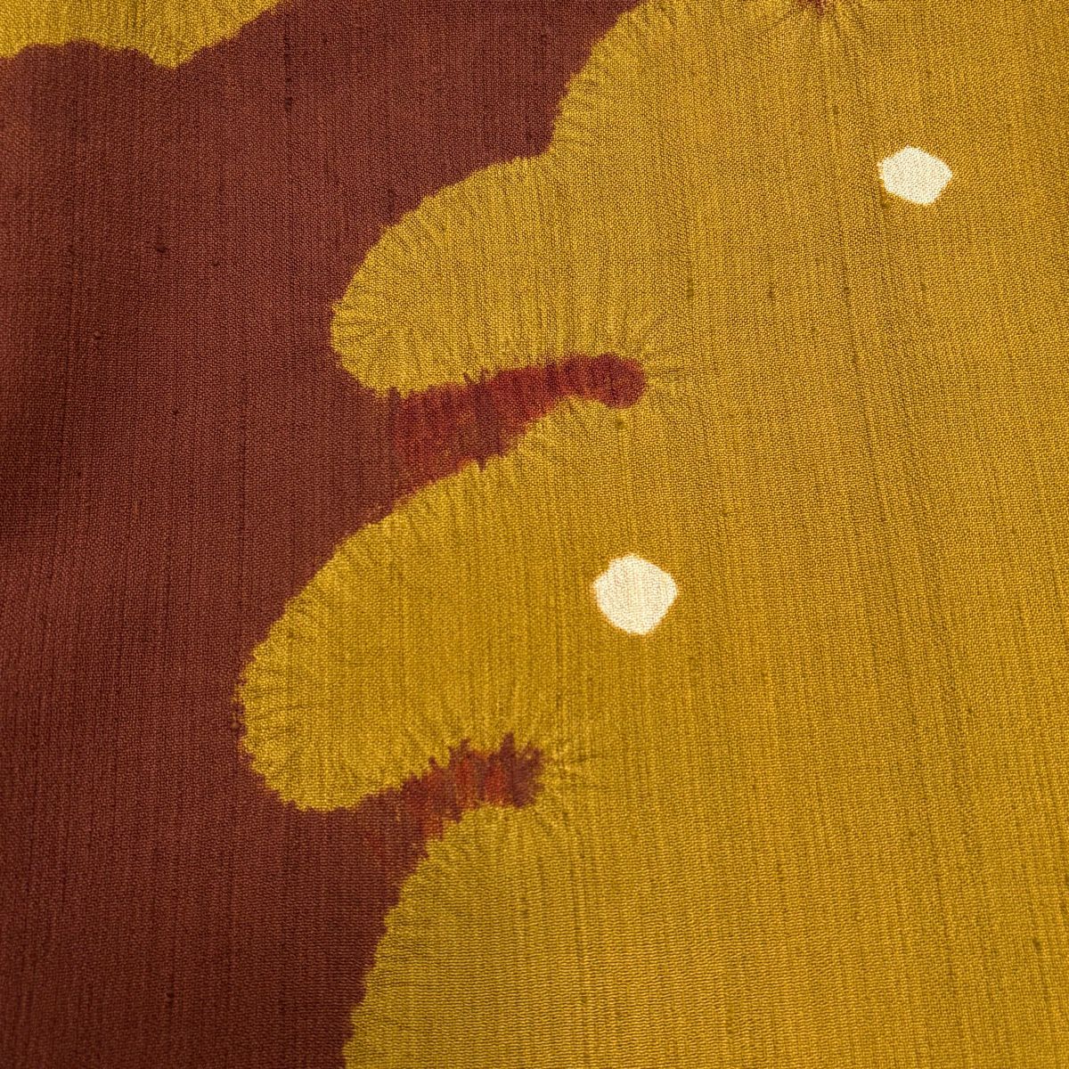 【美品】訪問服 身長154cm 袖長64cm M 雙層 葉 波頭 絞染 分染 山吹茶 純蠶絲 秀品級