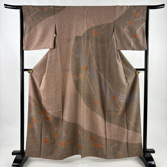 訪問服 身長162.5cm 袖長64.4cm M 雙層 草花紋紋 金彩裝飾 絞染 紅茶 純蠶絲 秀品級