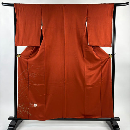 付下 身長156.5cm 袖長64cm M 雙層 大和 兔子 萩 刺繡 金銀彩 紅茶 純蠶絲 優品級