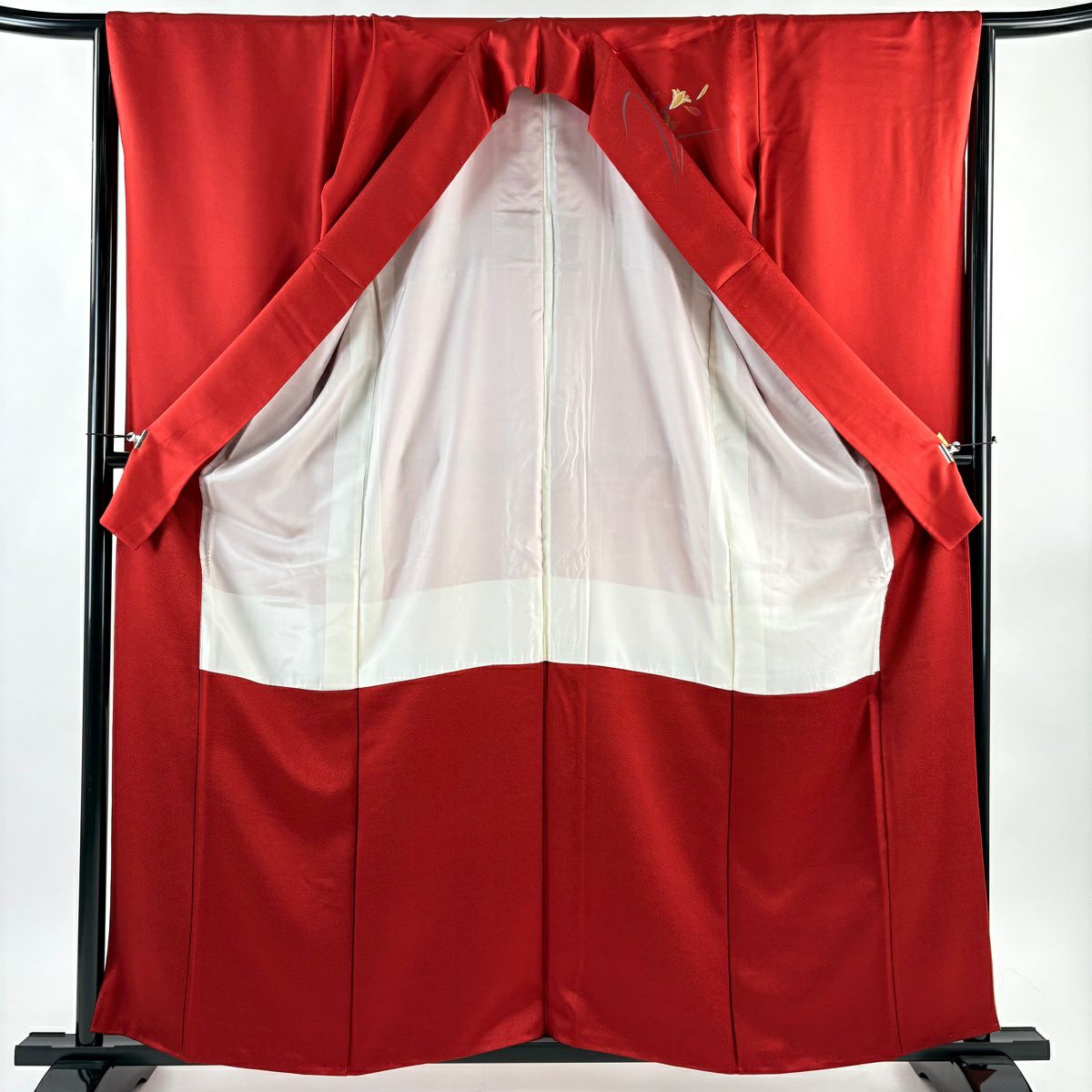 【美品】振袖禮服 身長159cm 袖長65cm M 雙層 草花紋紋 漸層 紅 純蠶絲 優品級