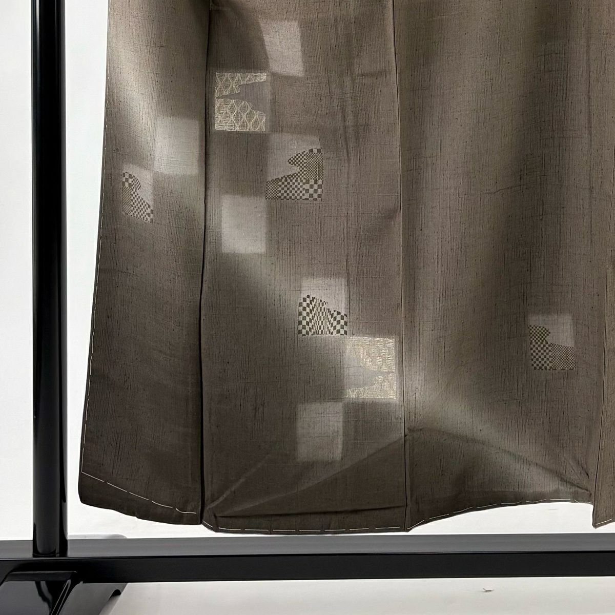 【美品】 付下 身長154.5cm 袖長66cm M 雙層 紬織織 市松樹 立涌 金銀彩 刺繡 焦茶 純蠶絲 秀品級