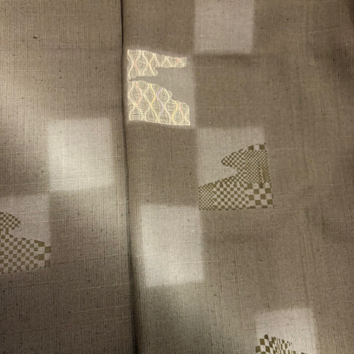 【美品】 付下 身長154.5cm 袖長66cm M 雙層 紬織織 市松樹 立涌 金銀彩 刺繡 焦茶 純蠶絲 秀品級