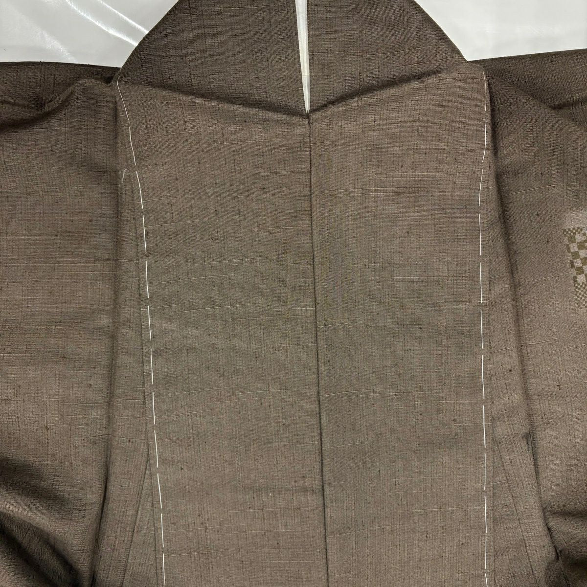 【美品】 付下 身長154.5cm 袖長66cm M 雙層 紬織織 市松樹 立涌 金銀彩 刺繡 焦茶 純蠶絲 秀品級