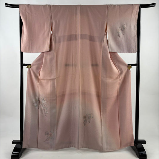 付下 身長164cm 袖長66cm M 雙層 扇子 辻花染刺繡 漸層 粉紅 純蠶絲 優品級