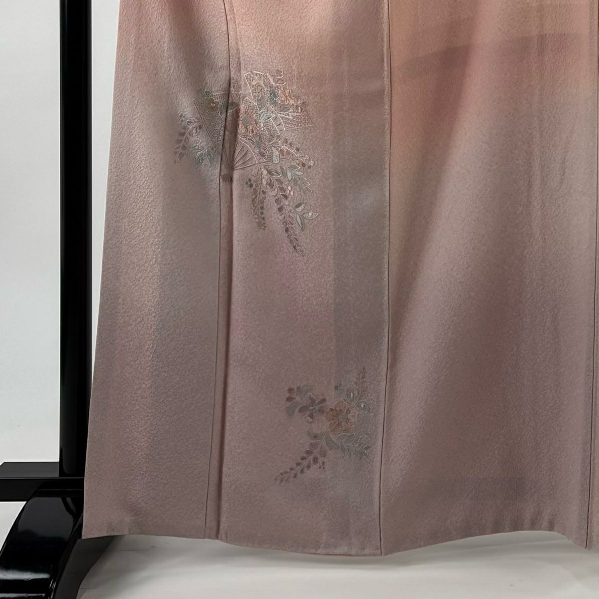 付下 身長164cm 袖長66cm M 雙層 扇子 辻花染刺繡 漸層 粉紅 純蠶絲 優品級