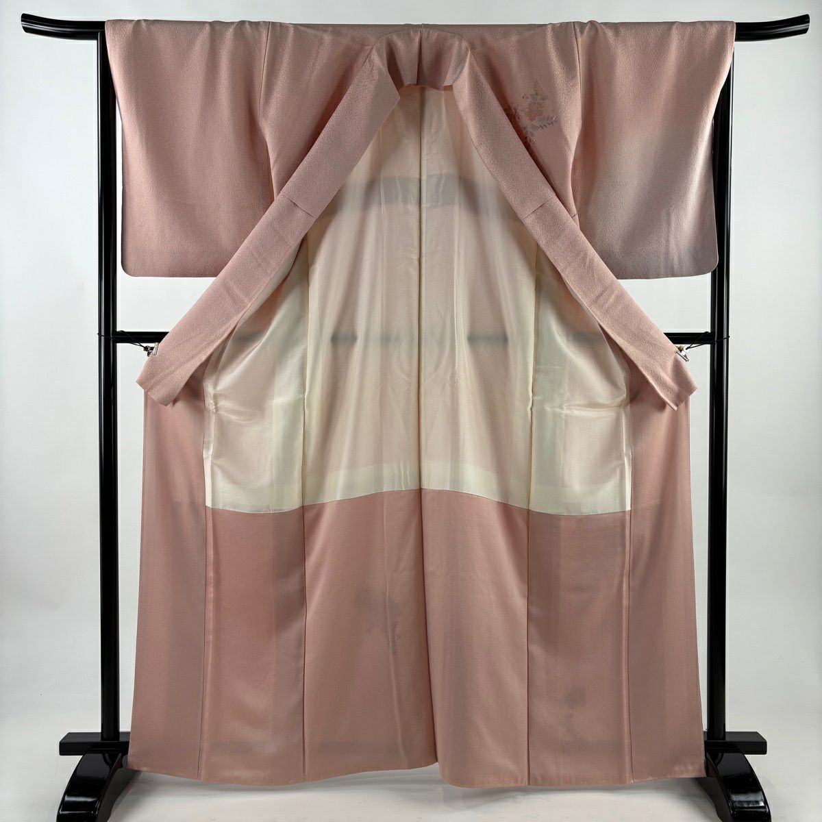 付下 身長164cm 袖長66cm M 雙層 扇子 辻花染刺繡 漸層 粉紅 純蠶絲 優品級