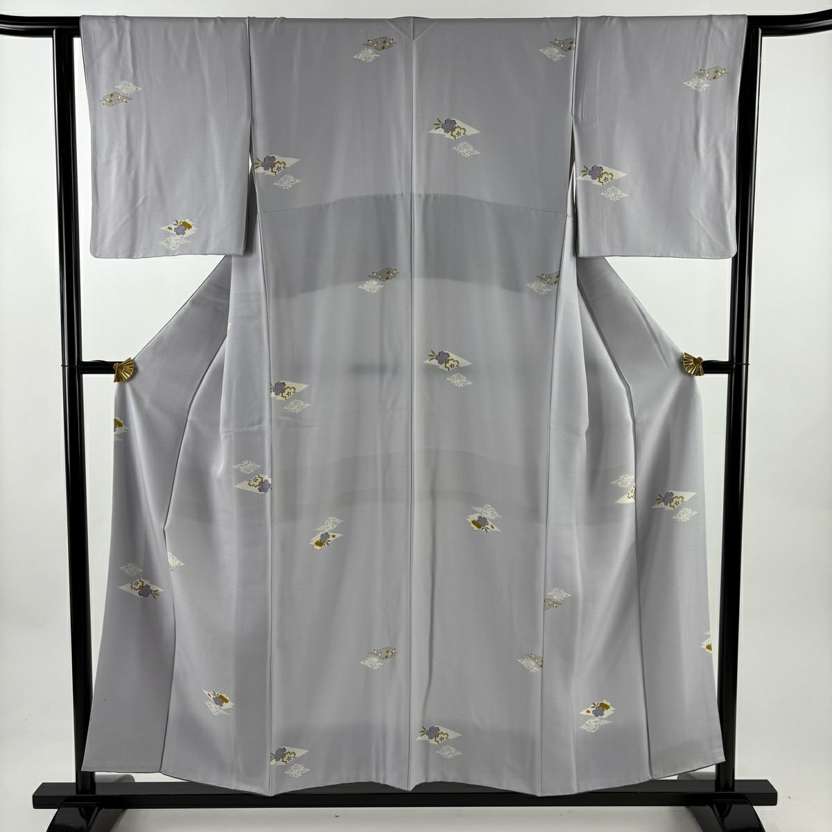小紋 身長154.5cm 袖長62cm S 雙層 櫻花 松樹皮菱 金銀彩 淺紫 純蠶絲 優品級