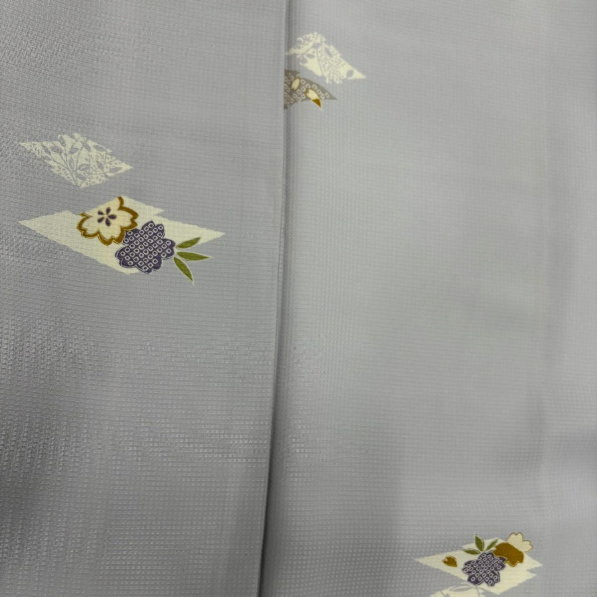 小紋 身長154.5cm 袖長62cm S 雙層 櫻花 松樹皮菱 金銀彩 淺紫 純蠶絲 優品級