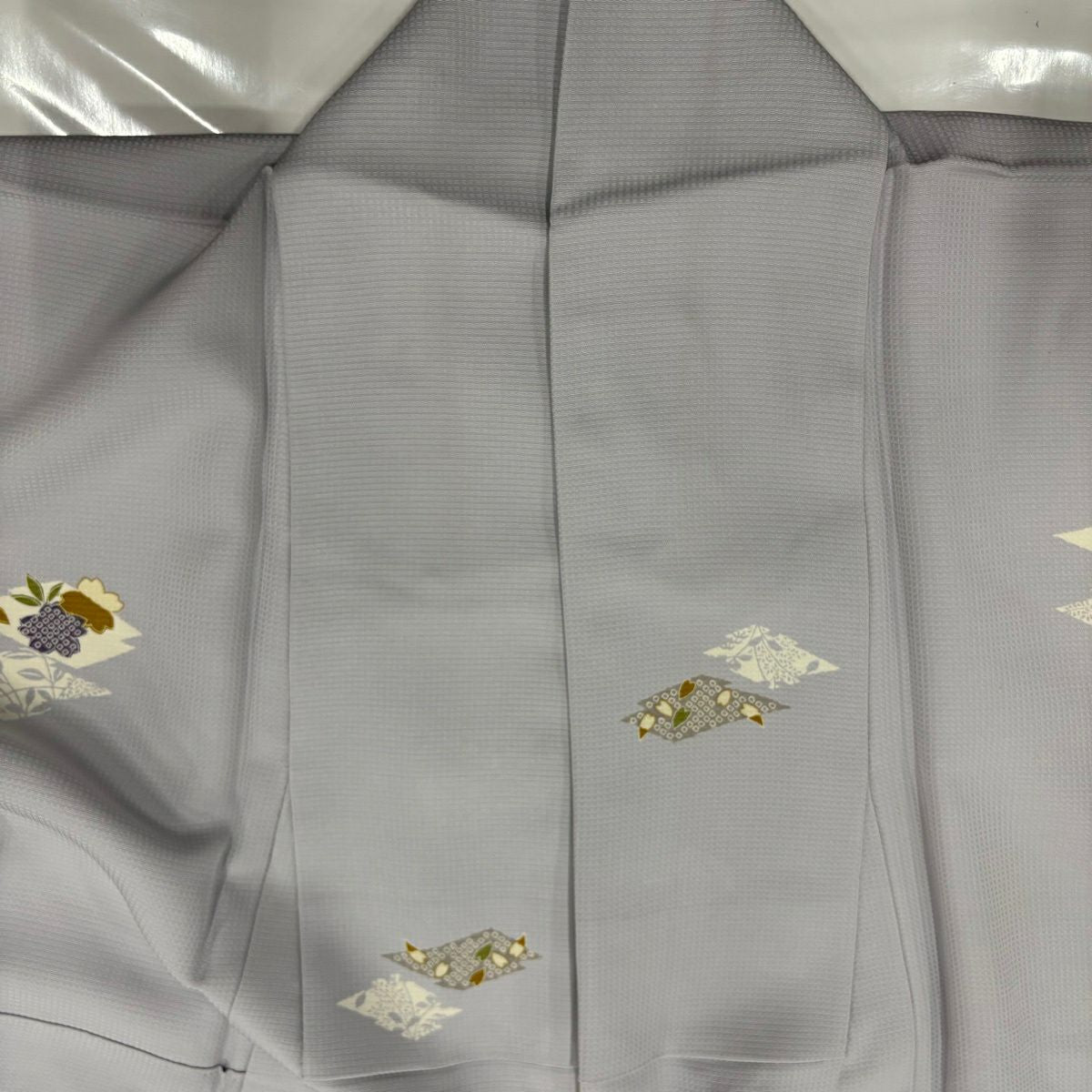 小紋 身長154.5cm 袖長62cm S 雙層 櫻花 松樹皮菱 金銀彩 淺紫 純蠶絲 優品級