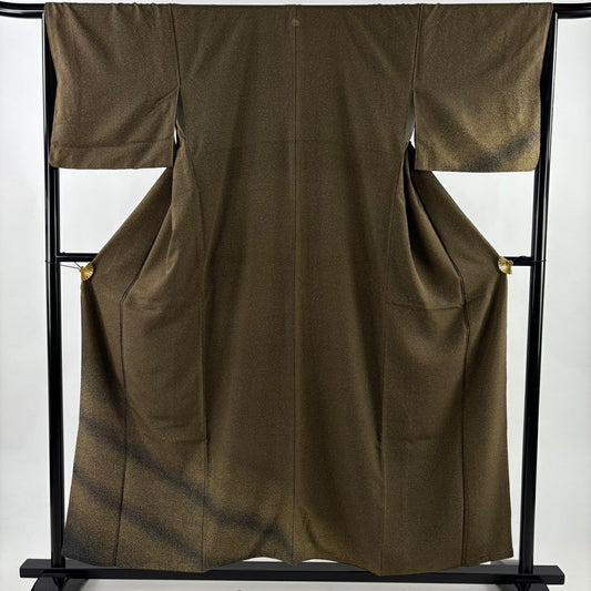 付下 身長155.5cm 袖長65.5cm M 雙層 斜條 幾何圖案 金銀彩 茶綠 純蠶絲 優品級 一個紋