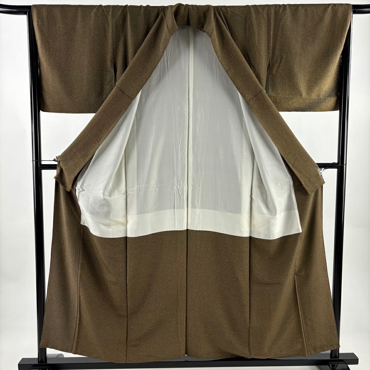 付下 身長155.5cm 袖長65.5cm M 雙層 斜條 幾何圖案 金銀彩 茶綠 純蠶絲 優品級 一個紋