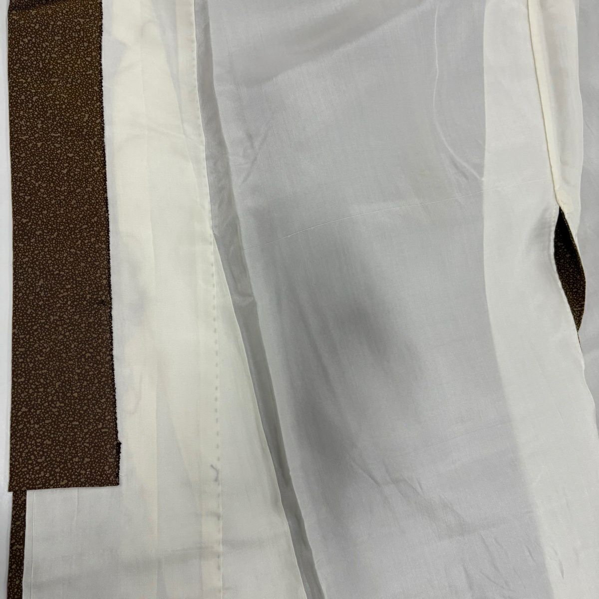 付下 身長155.5cm 袖長65.5cm M 雙層 斜條 幾何圖案 金銀彩 茶綠 純蠶絲 優品級 一個紋