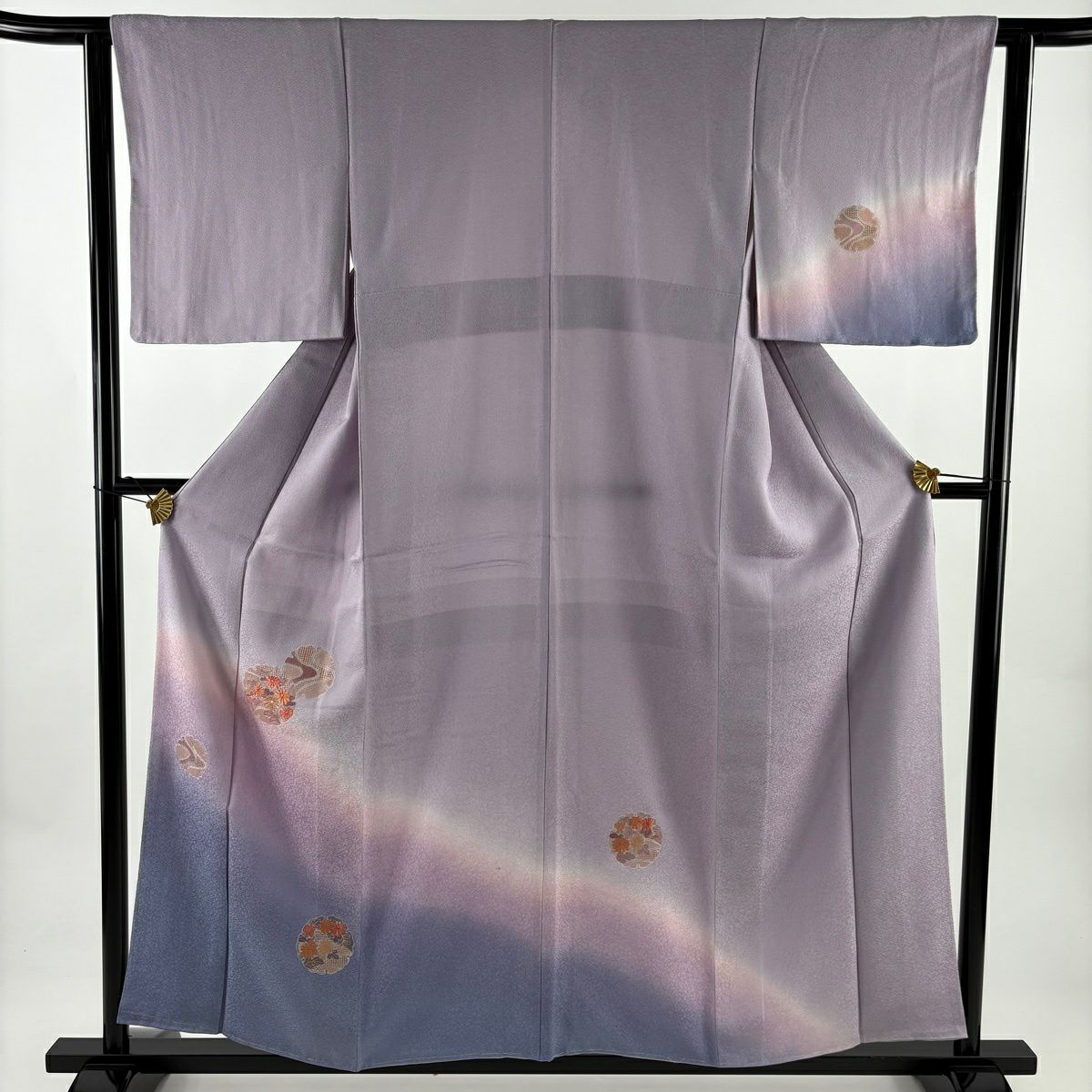 【美品】 付下 身長156.5cm 袖長61.5cm S 雙層 雪輪 菊花 花紋 刺繡 金線 淺紫 純蠶絲 優品級