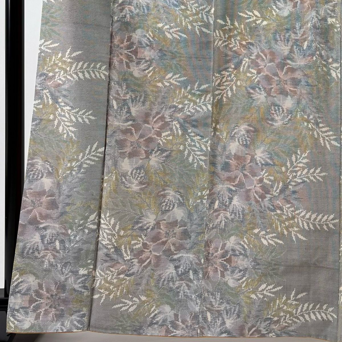 【美品】 紬織 身長167cm 袖長64cm M 雙層 大和 草花紋 葉紋 灰 純蠶絲 優品級