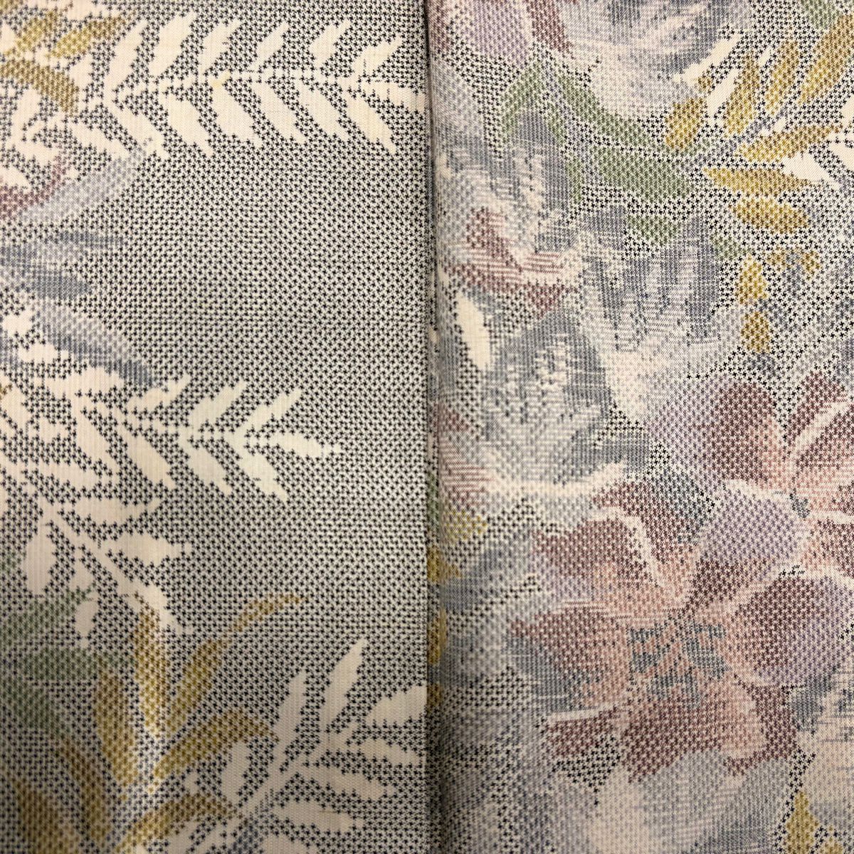 【美品】 紬織 身長167cm 袖長64cm M 雙層 大和 草花紋 葉紋 灰 純蠶絲 優品級