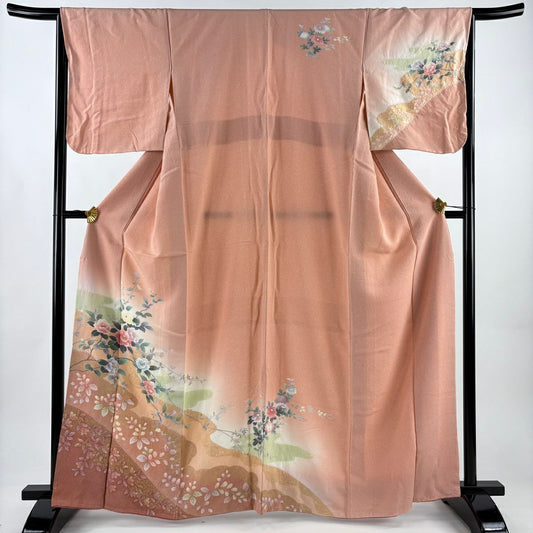 訪問服 身長164.5cm 袖長65.5cm M 雙層 枝花 霞 金銀彩 絞染 鮭粉色 純蠶絲 秀品級